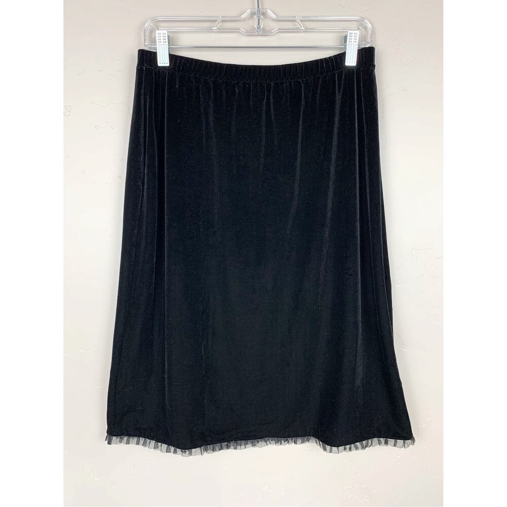 Style & Co. Collection Skirt Pull On Black Stretch Velvet Ruffle Trim Women's L